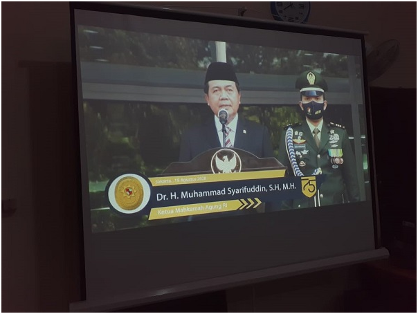Pengadilan Agama Pulang Pisau Ikuti Upacara Peringatan HUT Mahkamah Agung Ke 75 Tahun Secara Virtual