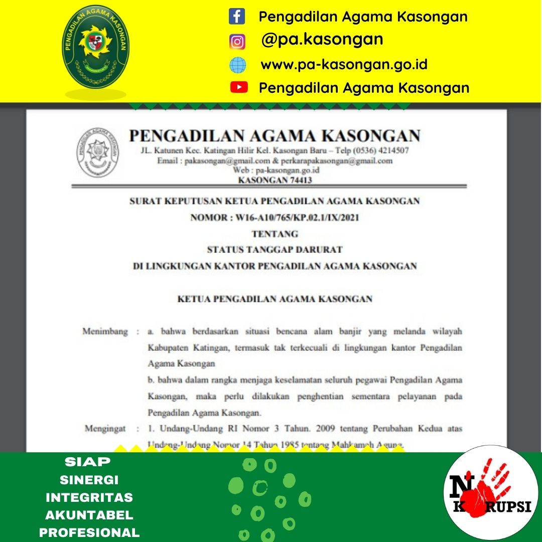 Akibat Banjir, Semua Aktivitas di PA Kasongan Tertunda