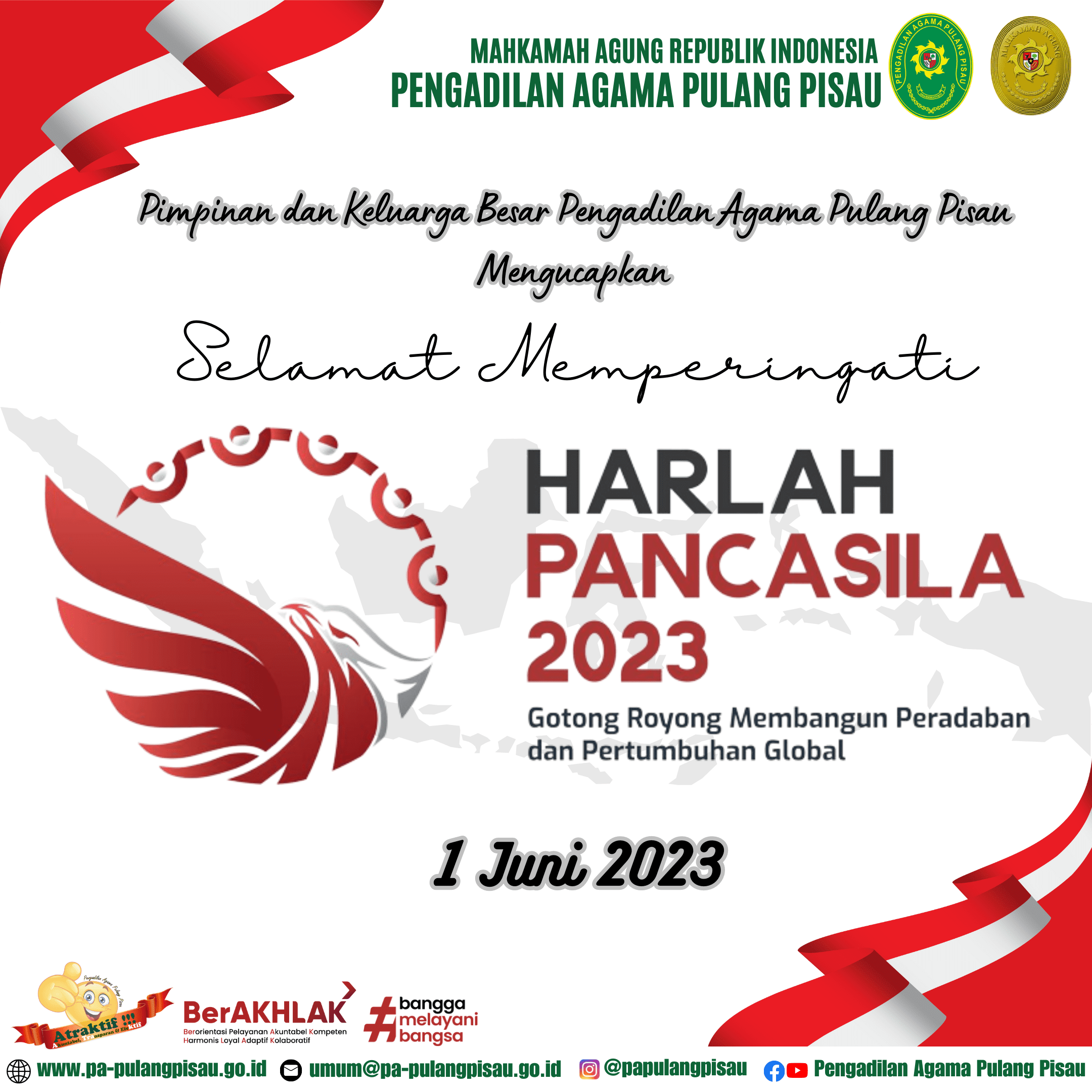 Pengadilan Agama Pulang Pisau Mengucapkan Selamat Memperingati Hari Lahir Pancasila Tahun 2023