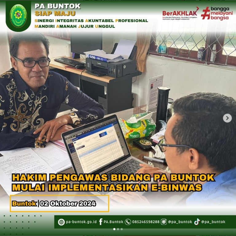 Hakim Pengawas Bidang PA Buntok Mulai Implementasikan E-Binwas | (02/10/2024)