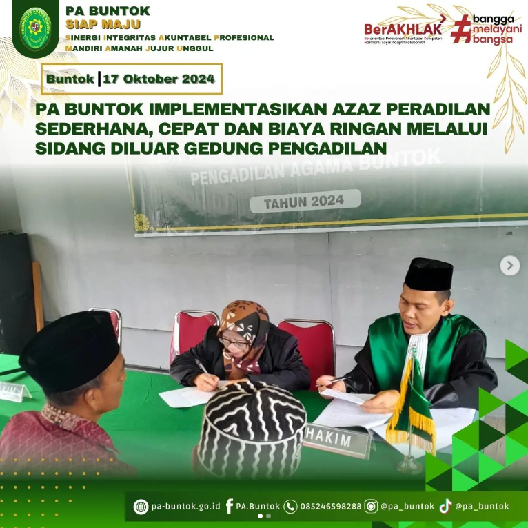 PA Buntok Implementasikan Asas Peradilan Sederhana, Cepat Dan Biaya Ringan Melalui Sidang di Luar Gedung Pengadilan | (17/10/2024)