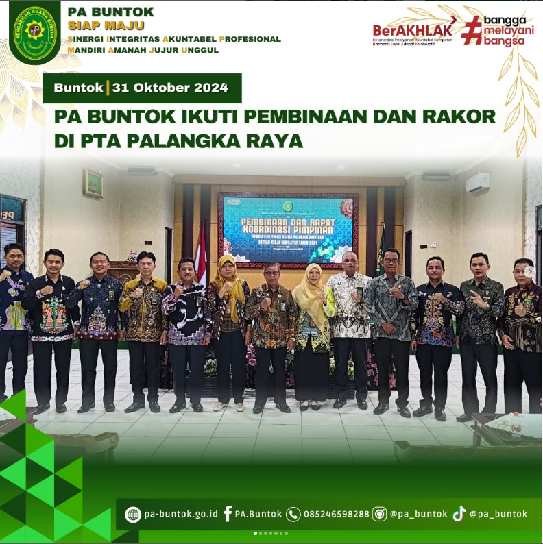 PA Buntok Ikuti Pembinaan dan Rakor di PTA Palangka Raya | (01/11/2024)
