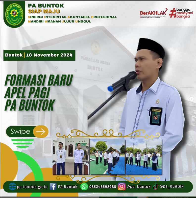 Kegiatan Apel Pagi PA Buntok Sesuai Tatanan Formasi Baru | (18/11/2024)