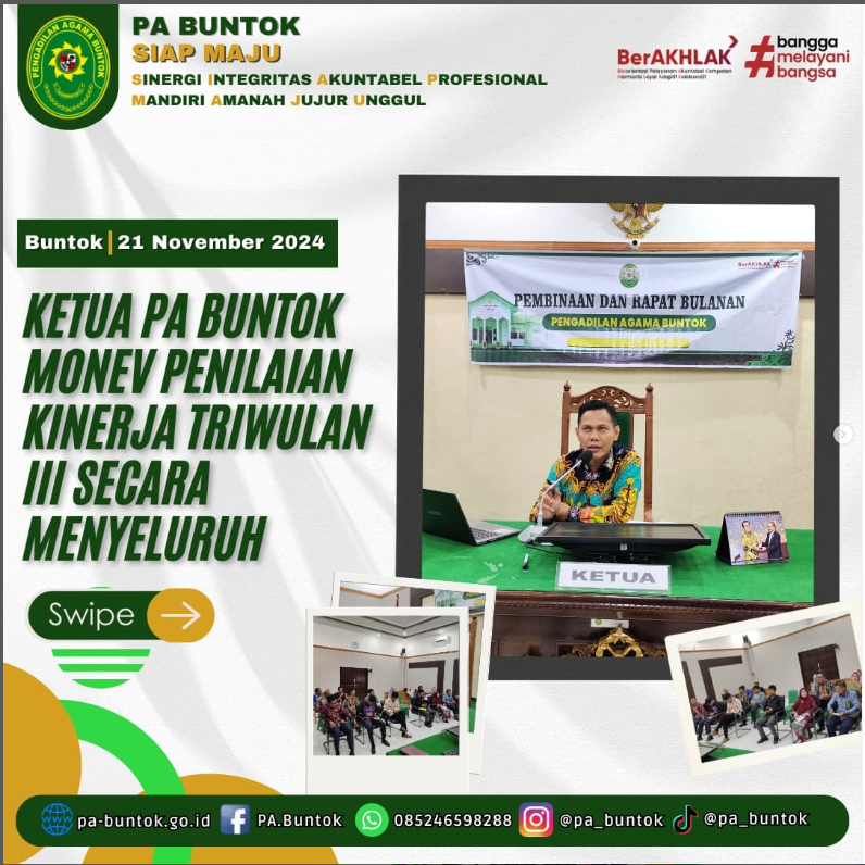Ketua PA Buntok Monev Penilaian Kinerja Triwulan III Secara Menyeluruh | (21/11/2024)