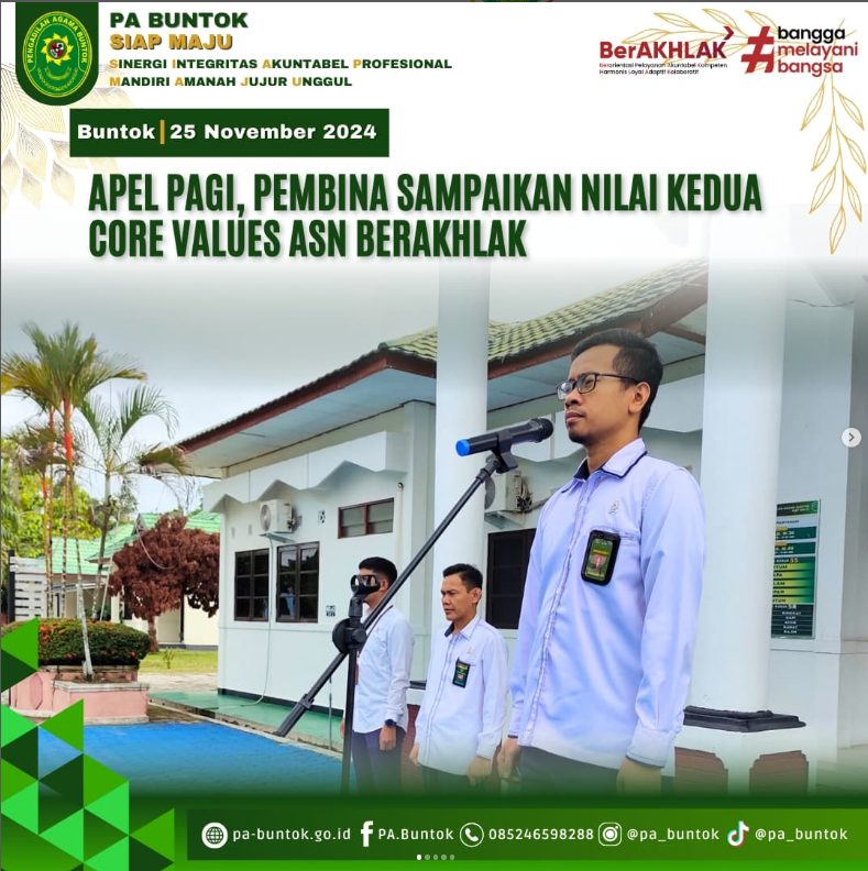 Giat Apel Senin Pagi, Pembina Sampaikan Nilai Kedua Core Values ASN Berakhlak | (25/11/2024)