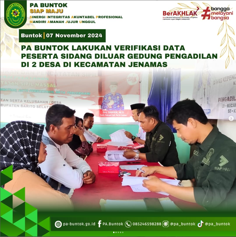 PA Buntok Lakukan Verifikasi Data Peserta Sidang di Luar Gedung Pengadilan di 2 Desa di Kecamatan Jenamas | (07/11/2024)