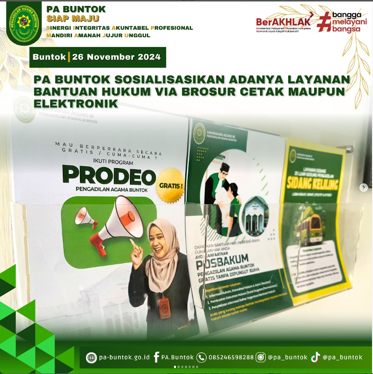 PA Buntok Sosialisasikan Adanya Layanan Bantuan Hukum via Brosur Cetak Maupun Elektronik | (26/11/2024)