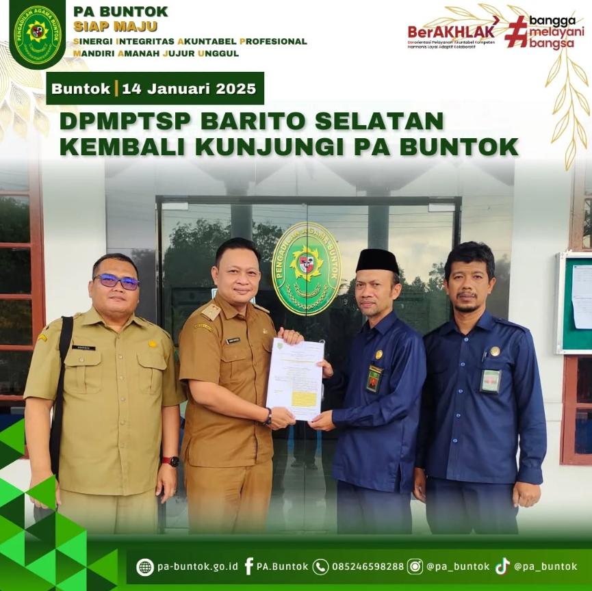 Bahas Kerja Sama, DPMPTSP Barito Selatan Kembali Kunjungi PA Buntok | (14/01/2025)