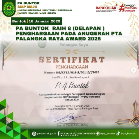 PA Buntok Raih 8 (Delapan ) Penghargaan Pada Anugerah PTA Palangka Raya Award 2025 | (16/01/2025)