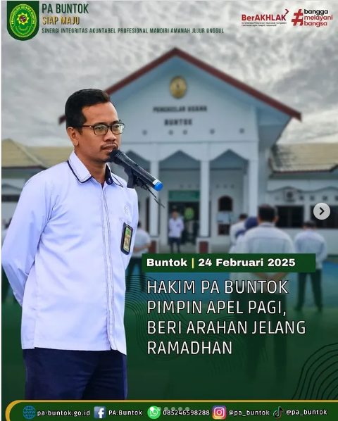 Hakim PA Buntok Pimpin Apel Pagi, Beri Arahan Jelang Ramadhan | (24/02/2025)