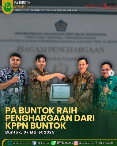 PA Buntok Raih Penghargaan Penilaian Pengelolaan Belanja Pegawai dari KPPN Buntok | (07/03/2025)