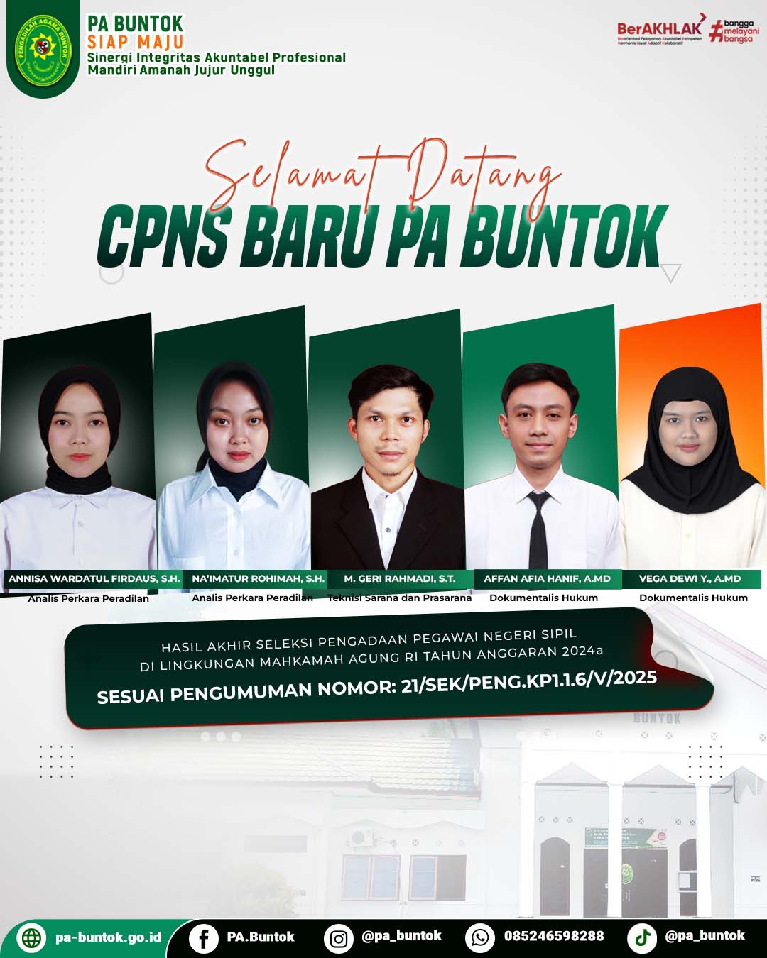 Alhamdulillah, PA Buntok Dapat Amunisi 5 CPNS Baru | (21/05/2025)