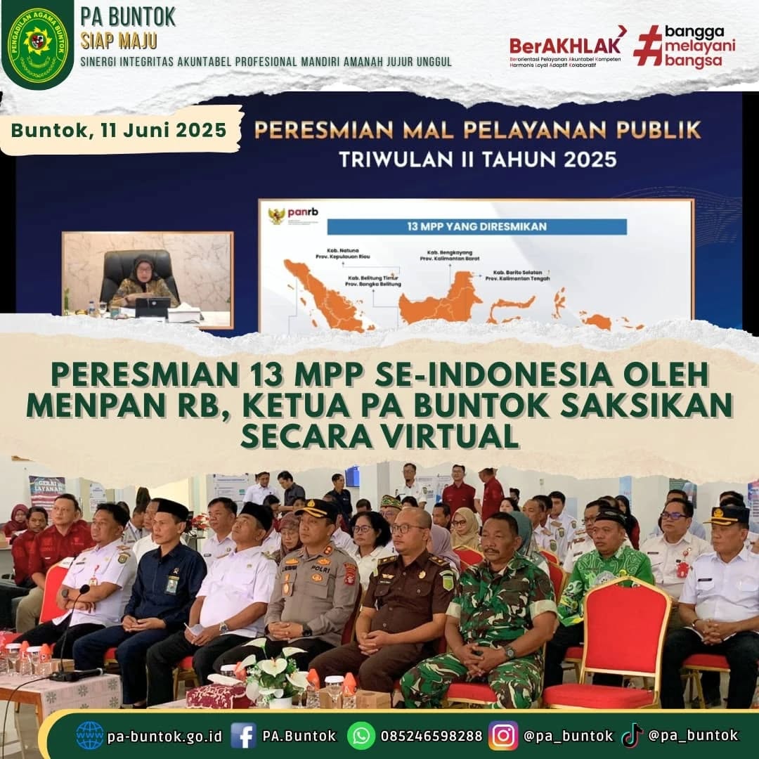 Peresmian 13 MPP se-Indonesia Oleh Menpan RB, Ketua PA Buntok Saksikan Secara Virtual I (11/06/2025)