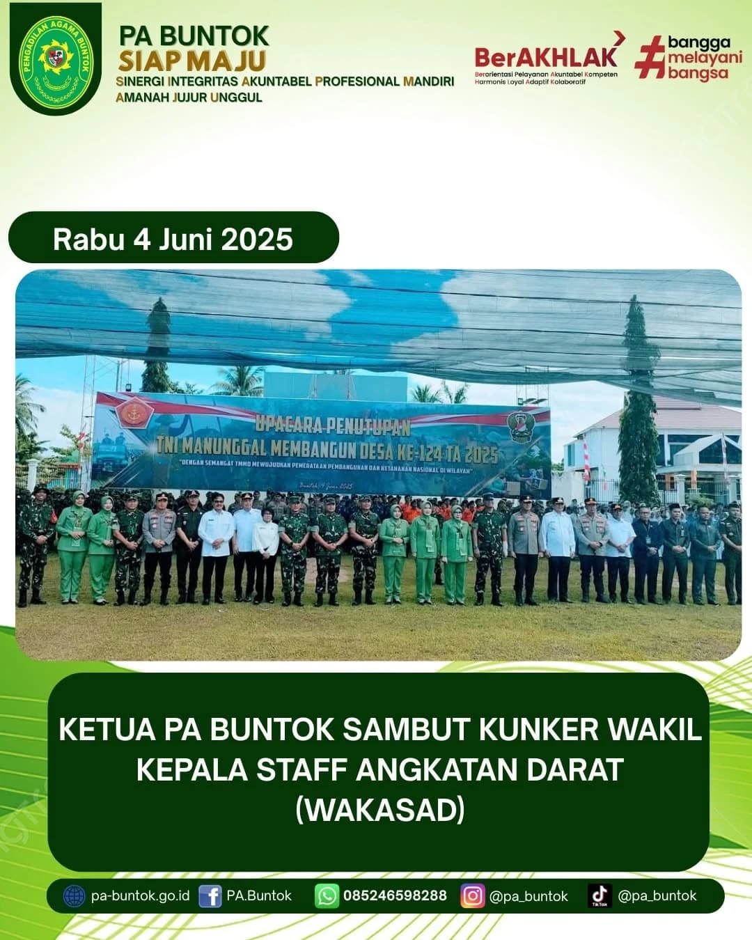 Ketua PA Buntok Sambut Kunker Wakil Kepala Staff Angkatan Darat (Wakasad) I (04/06/2025)