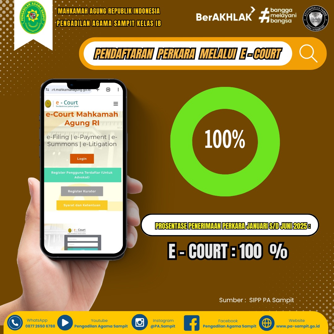 266. Semester I Tahun 2025, Implementasi Pendaftaran E-Court PA Sampit Capai 100 %