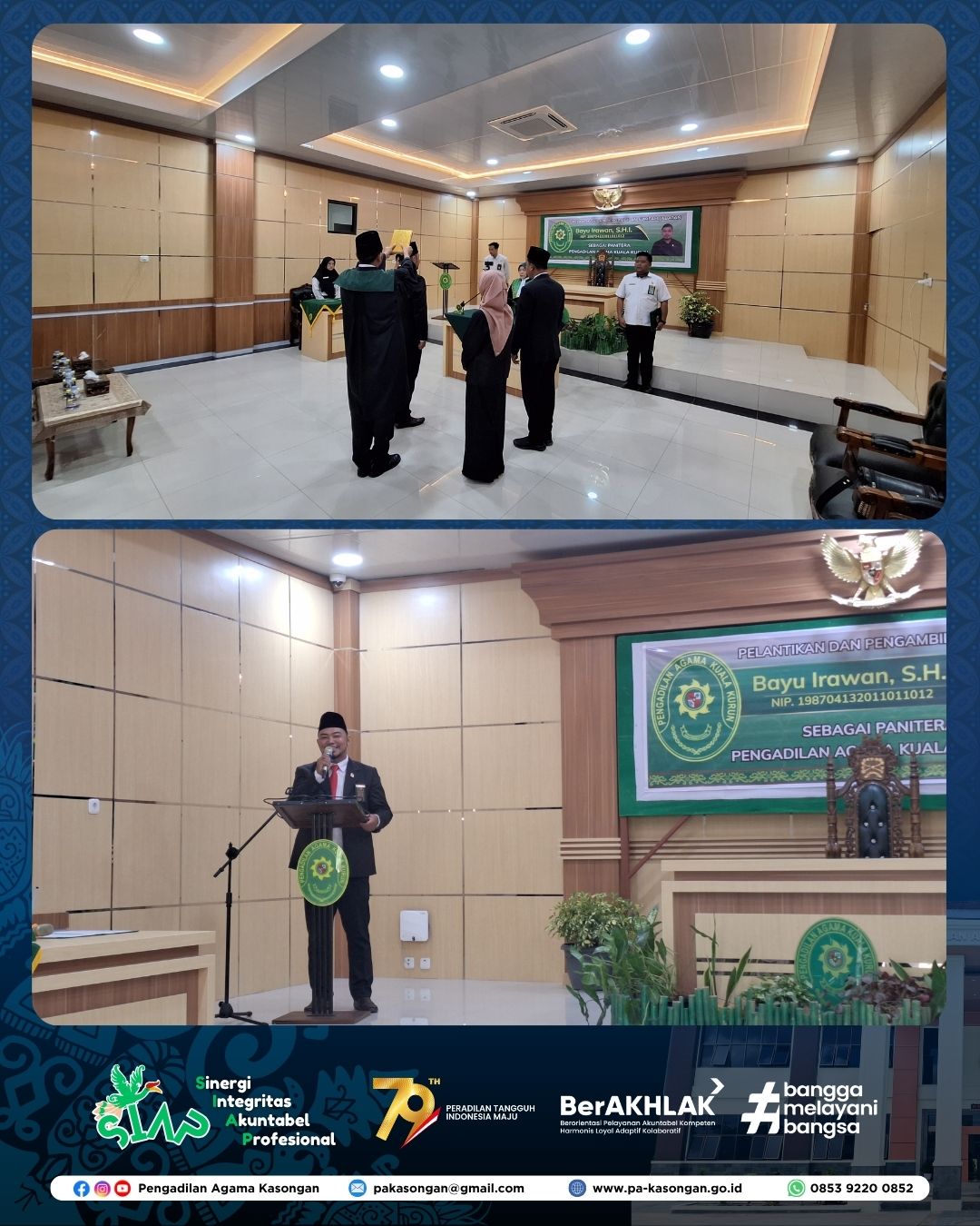 Perwakilan Pengadilan Agama Kasongan Hadiri Pelantikan dan Pengambilan Sumpah Jabatan Panitera PA Kuala Kurun