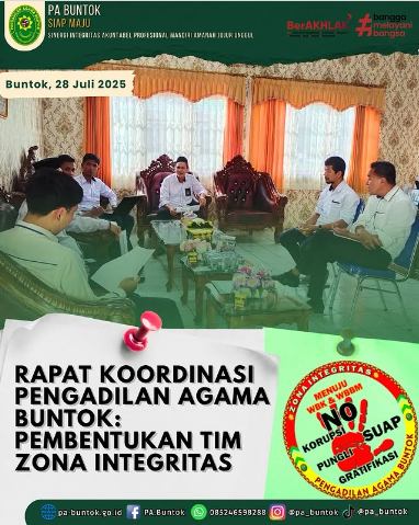 Pengadilan Agama Buntok Gelar Rapat Koordinasi Pembentukan Tim Zona Integritas | (28/07/2025)