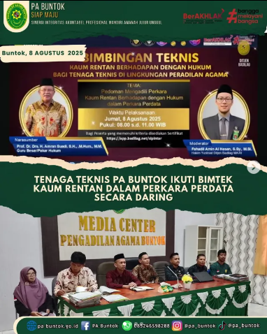 Tenaga Teknis Pengadilan Agama Buntok Ikuti Bimtek Kaum Rentan dalam Perkara Perdata Secara Daring | (08/08/2025)